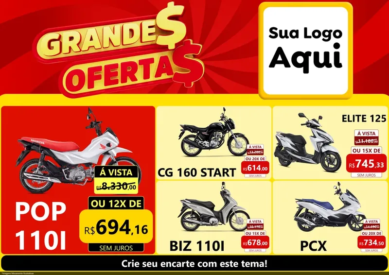 Modelo de Encarte para Encarte A4 Horizontal com o tema Grandes Ofertas para Concessionaria de Motos