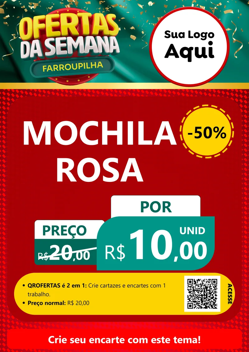 Modelo de Cartaz para Cartaz A4 Vertical com o tema Ofertas da Semana Farroupilha para Papelaria