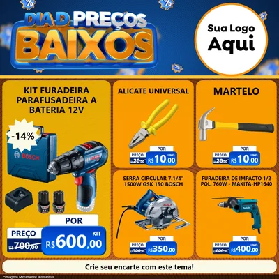 Modelo de Rede Social para Feed Facebook com o tema Dia D Preço Baixo para Maquinas e Ferramentas