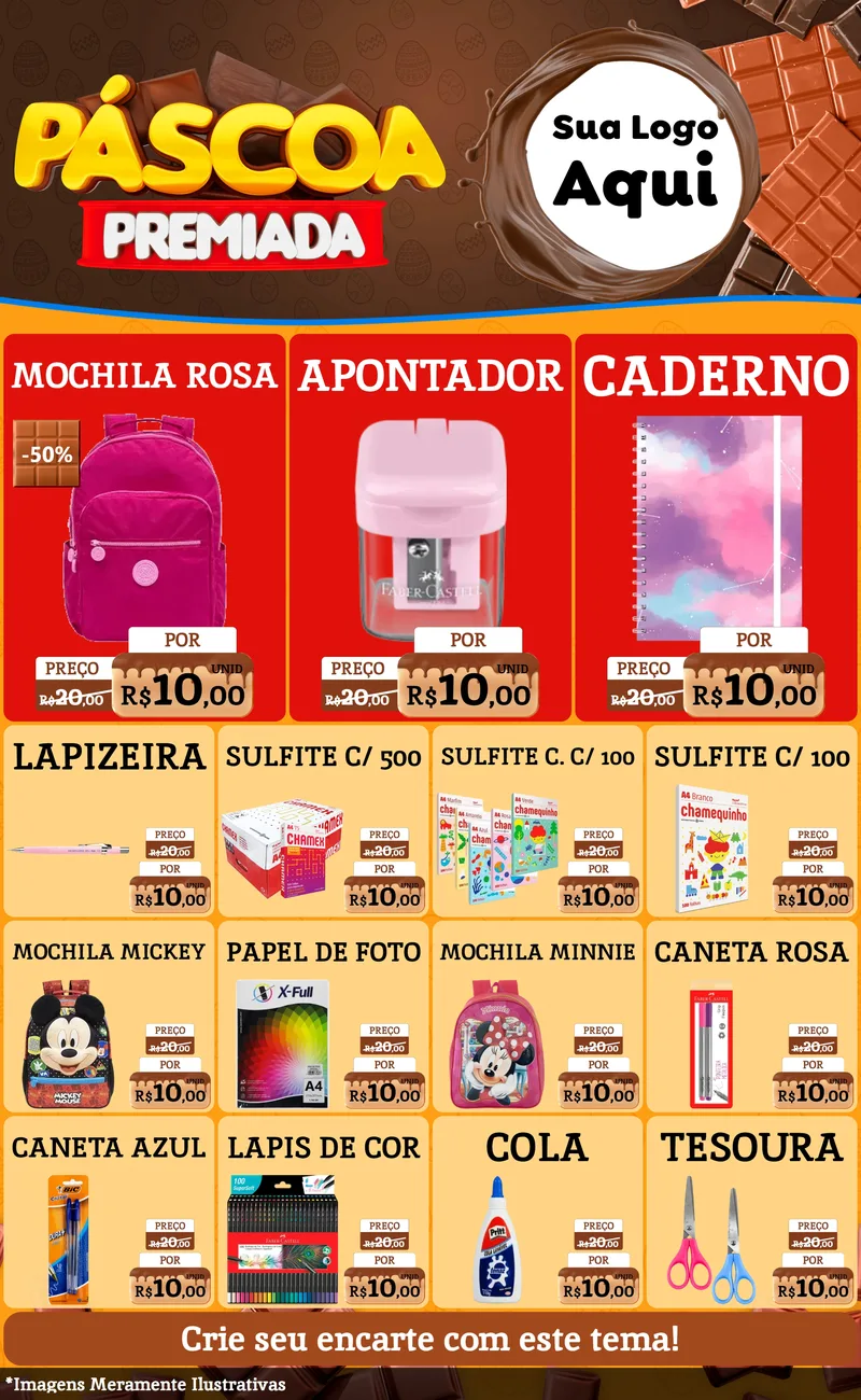 Modelo de Encarte para Encarte Grande com o tema Páscoa Premiada para Papelaria