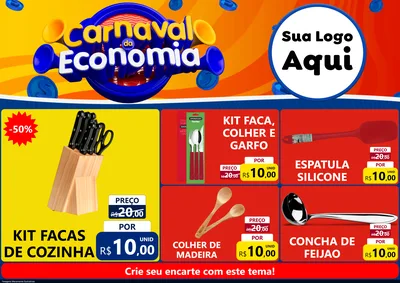 Modelo de Encarte para Encarte A4 Horizontal com o tema Carnaval da Economia para Utilidades Domésticas