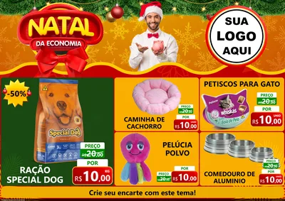 Modelo de Encarte para Encarte A4 Horizontal com o tema Natal da Economia para Pet Shop