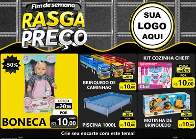 Modelo de Encarte para Encarte A4 Horizontal com o tema Fim de Semana Rasga Preço para Brinquedos