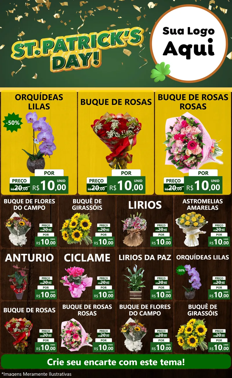 Modelo de Encarte para Encarte Grande com o tema St Patriks Day para Floricultura e jardim