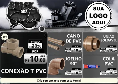 Modelo de Encarte para Encarte A4 Horizontal com o tema Black dos Sonhos para Tubos e conexões