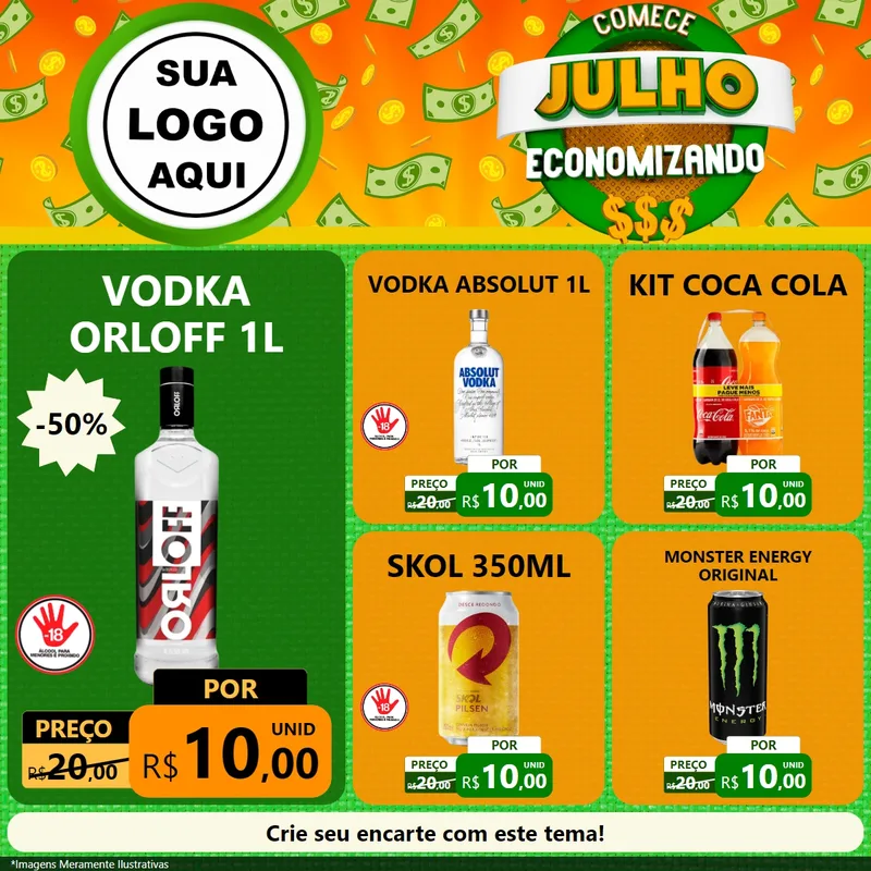 Modelo de Rede Social para Feed Facebook com o tema Comece Julho Economizando para Distribuidora de bebidas