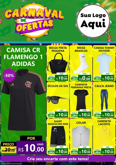 Modelo de Encarte para Encarte A4 Vertical com o tema Carnaval de Ofertas para Roupas e acessórios