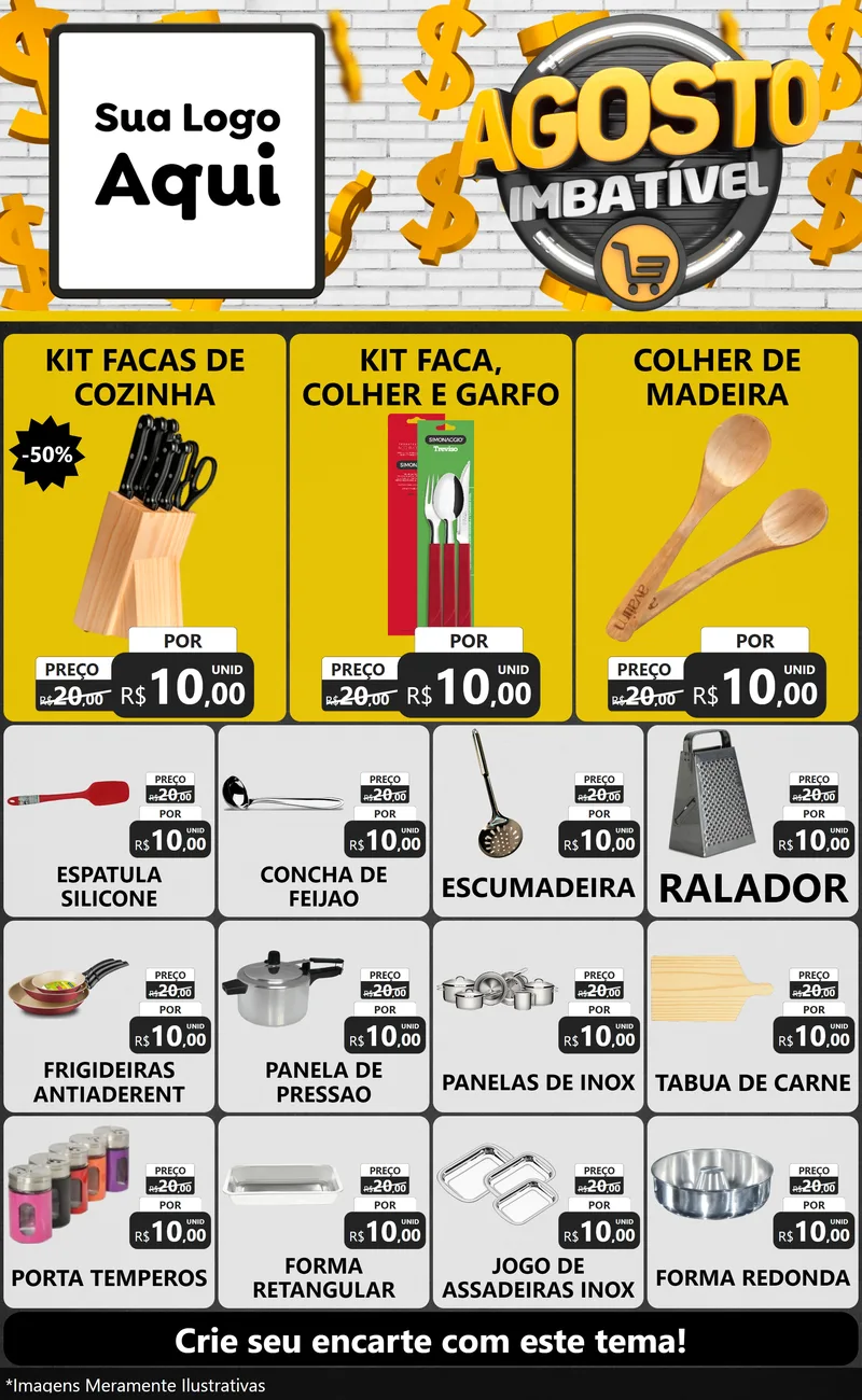 Modelo de Encarte para Encarte Grande com o tema Agosto imbatível para Utilidades Domésticas