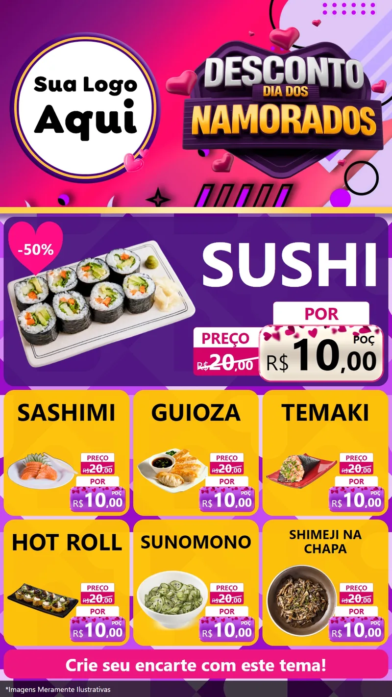 Modelo de Rede Social para Stories com o tema Desconto Dia dos Namorados para Comida japonesa