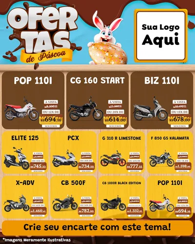 Modelo de Rede Social para Feed Instagram com o tema Ofertas de Páscoa para Concessionaria de Motos