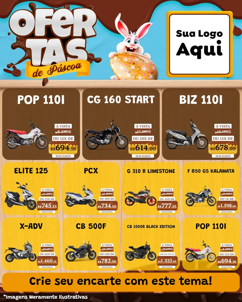 Modelo de Rede Social para Feed Instagram com o tema Ofertas de Páscoa para Concessionaria de Motos