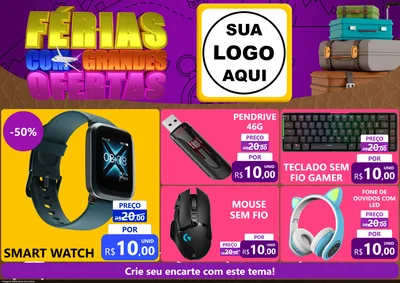 Modelo de Encarte para Encarte A4 Horizontal com o tema Férias com Grandes Ofertas para Informática