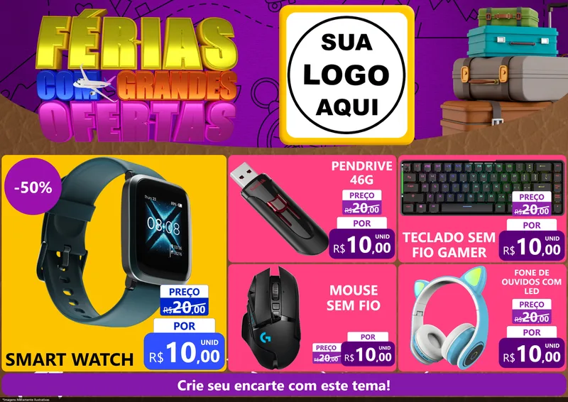 Modelo de Encarte para Encarte A4 Horizontal com o tema Férias com Grandes Ofertas para Informática