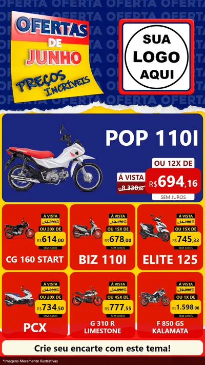 Modelo de Rede Social para Stories com o tema Ofertas de Junho - Preços Incríveis para Concessionaria de Motos