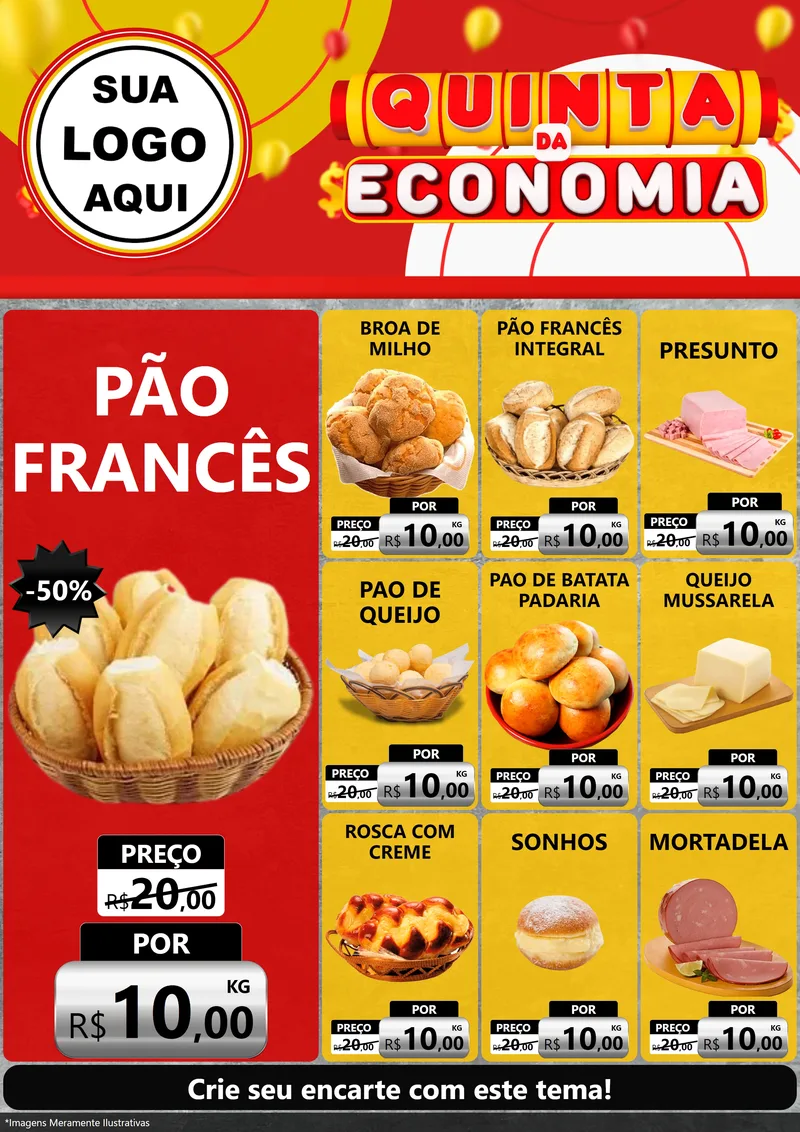 Modelo de Encarte para Encarte A4 Vertical com o tema Quinta da Economia para Padaria