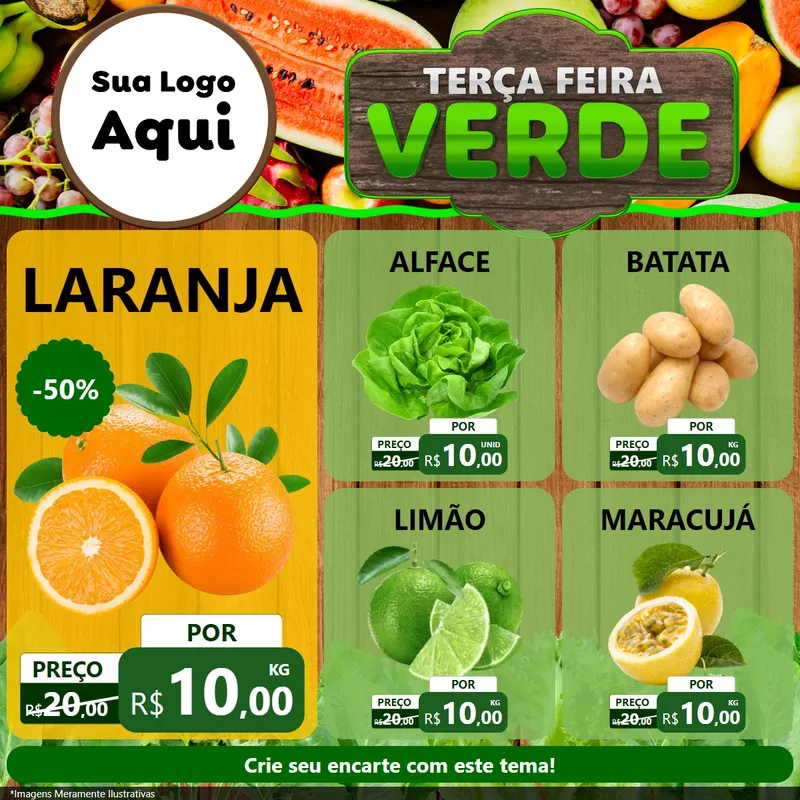 Modelo de Rede Social para Feed Facebook com o tema Terça-feira Verde para Hortifrúti