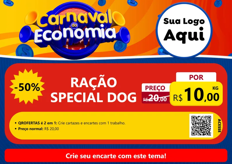 Modelo de Cartaz para Cartaz A4 Horizontal com o tema Carnaval da Economia para Pet Shop