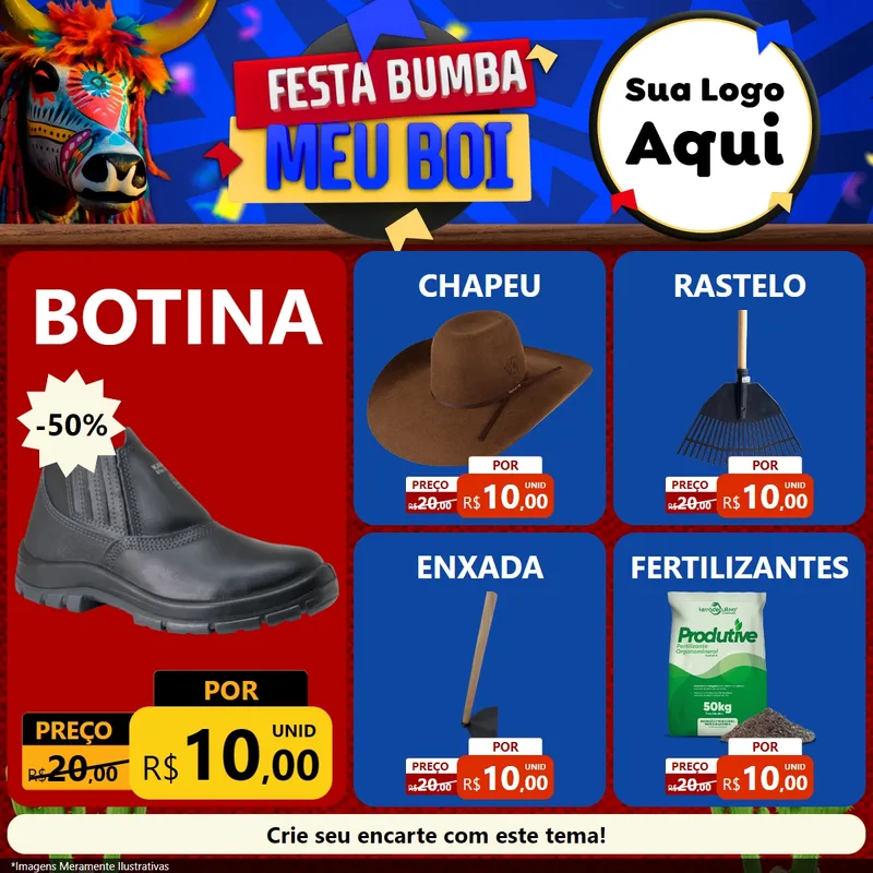 Modelo de Rede Social para Feed Facebook com o tema Festa Bumba meu Boi para Agropecuária