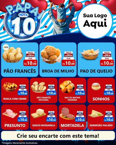 Modelo de Rede Social para Feed Instagram com o tema Papai Nota 10 para Padaria