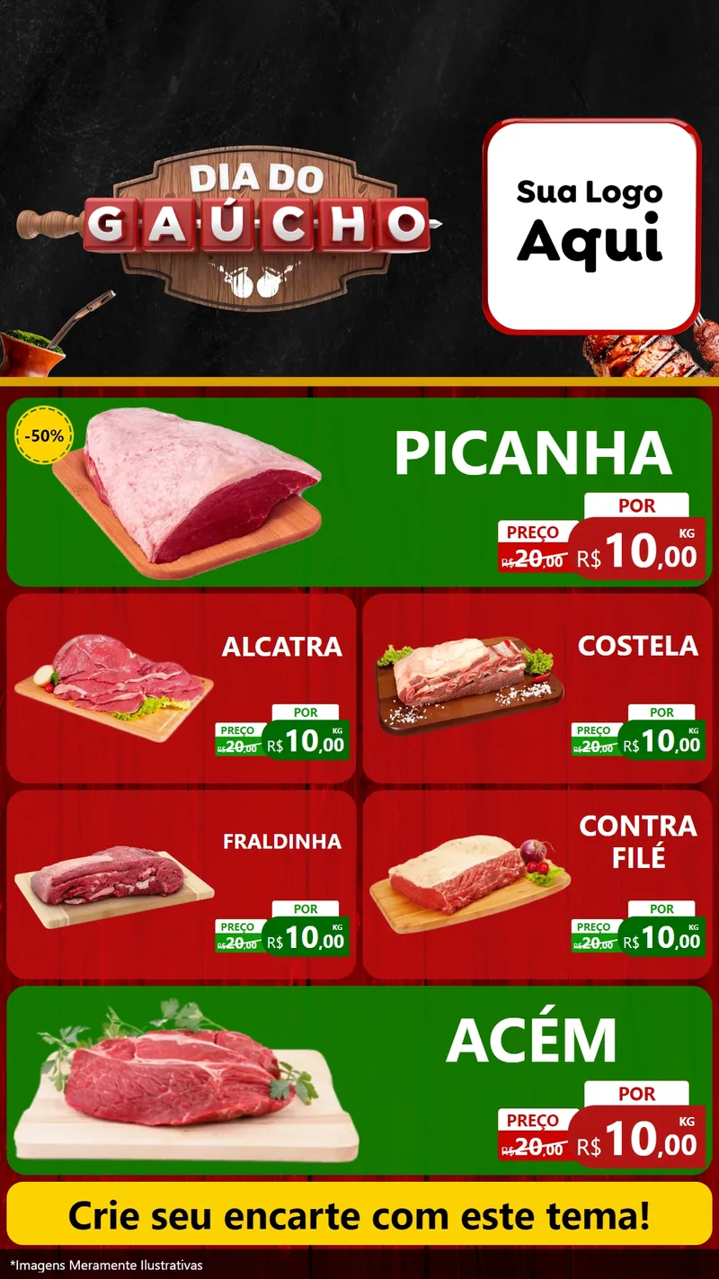 Modelo de TV para TV Vertical com o tema Dia do Gaúcho para Açougue