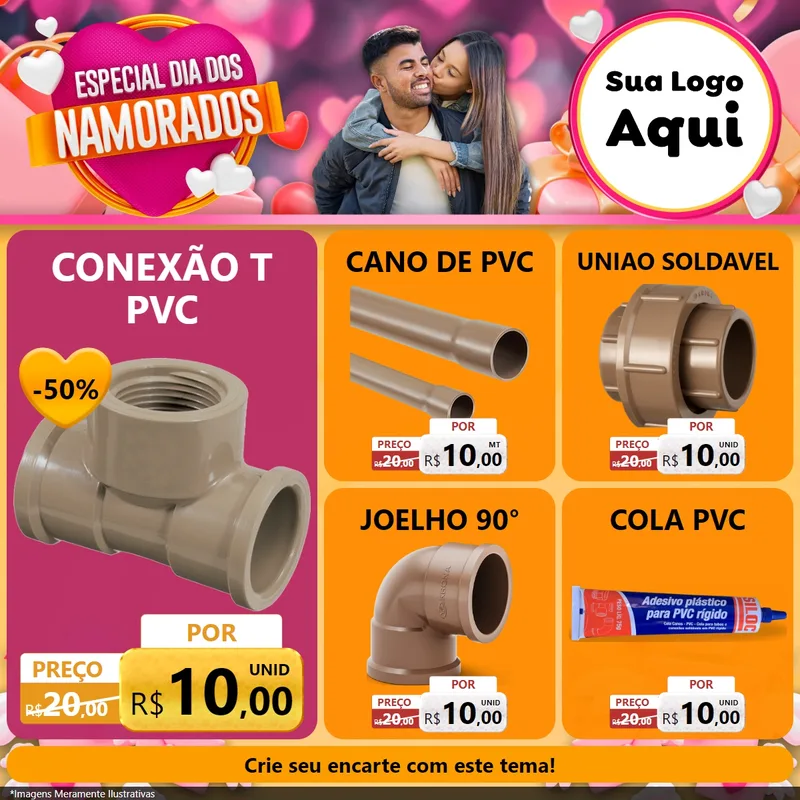 Modelo de Rede Social para Feed Facebook com o tema Especial Dia dos Namorados para Tubos e conexões