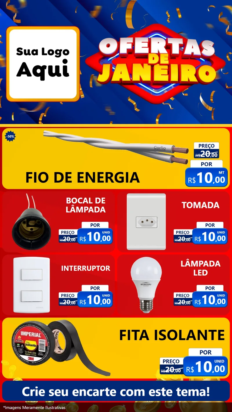 Modelo de TV para TV Vertical com o tema Ofertas de Janeiro para Materiais Elétricos