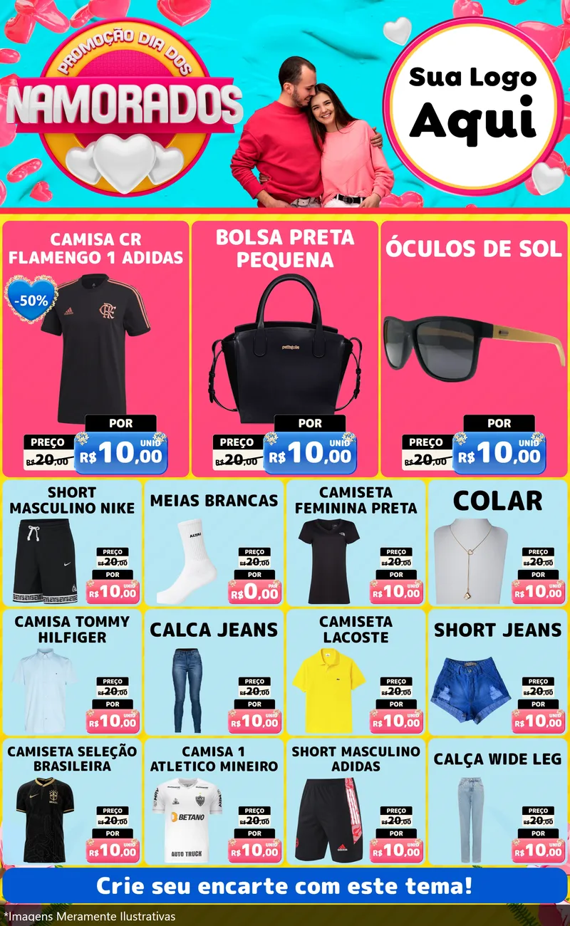 Modelo de Encarte para Encarte Grande com o tema Promoção Dia dos Namorados para Roupas e acessórios