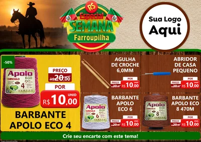 Modelo de Encarte para Encarte A4 Horizontal com o tema Especial Semana Farroupilha para Armarinho e Aviamentos