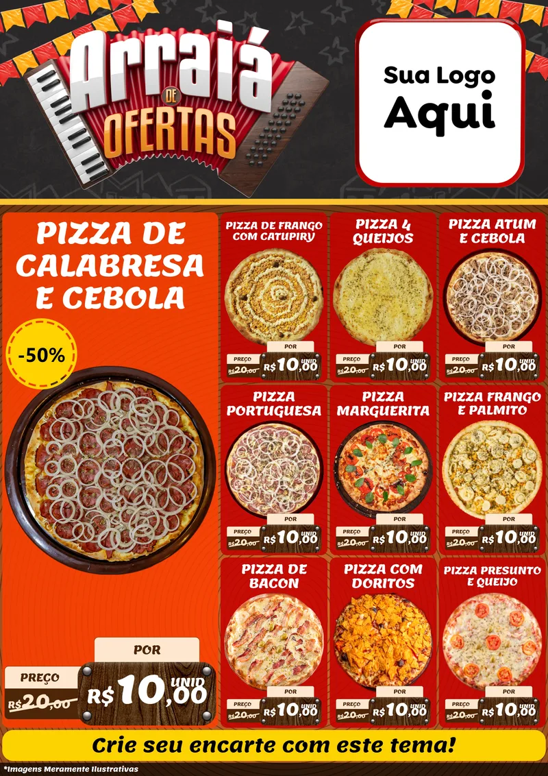 Modelo de Encarte para Encarte A4 Vertical com o tema Arraiá de Ofertas - Junina para Pizzaria