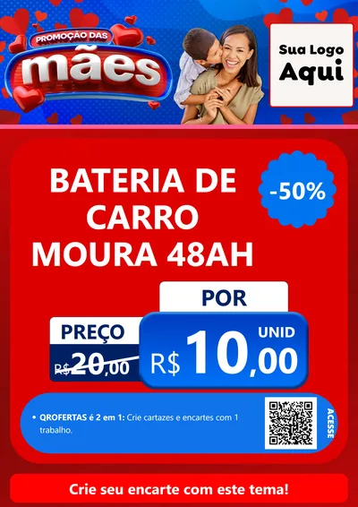 Modelo de Cartaz para Cartaz A4 Vertical com o tema Promoção das Mães para Baterias Elétricas