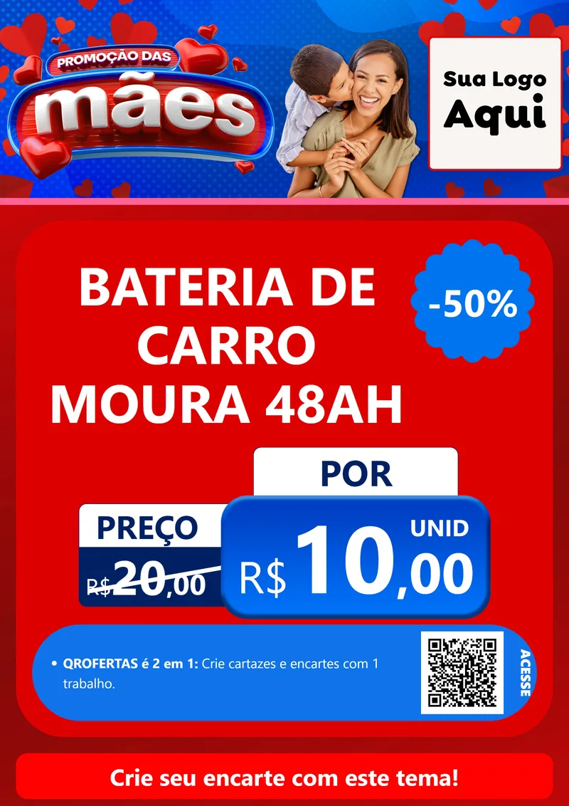 Modelo de Cartaz para Cartaz A4 Vertical com o tema Promoção das Mães para Baterias Elétricas