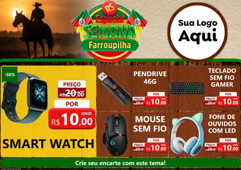 Modelo de Encarte para Encarte A4 Horizontal com o tema Especial Semana Farroupilha para Informática