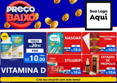 Modelo de Encarte para Encarte A4 Horizontal com o tema Preço Baixo para Farmácia