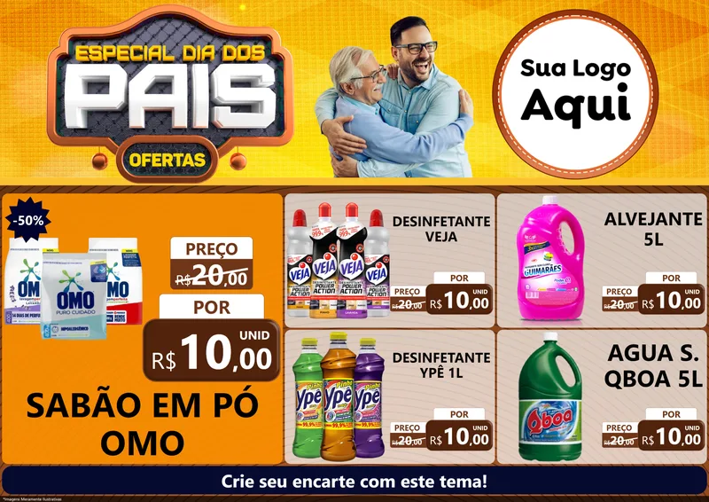 Modelo de Encarte para Encarte A4 Horizontal com o tema Especial Dia dos Pais para Produtos de Limpeza