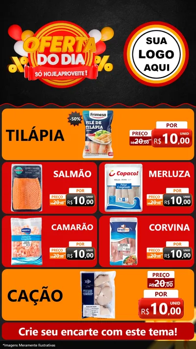Modelo de TV para TV Vertical com o tema Oferta do Dia - Só hoje, Aproveite! para Peixaria