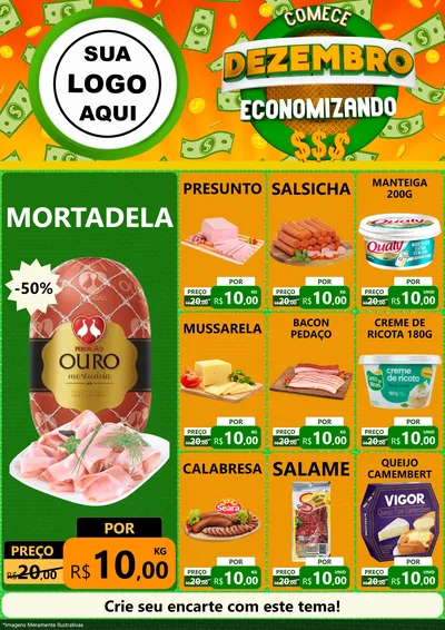 Modelo de Encarte para Encarte A4 Vertical com o tema Comece Dezembro Economizando para Frios e Laticínios