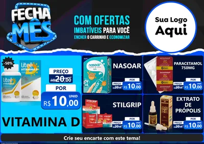 Modelo de Encarte para Encarte A4 Horizontal com o tema Fecha Mês para Farmácia