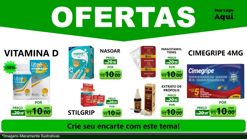 Modelo de TV para TV Horizontal com o tema Ofertas Verde Cartaz para Farmácia