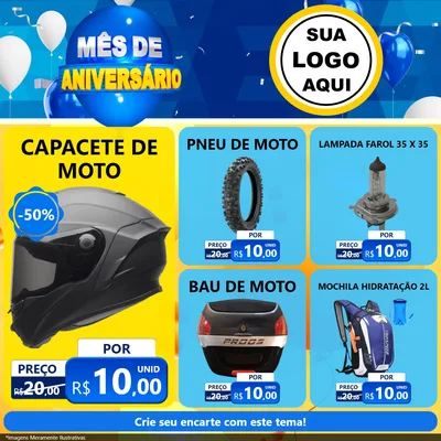 Modelo de Rede Social para Feed Facebook com o tema Mês de Aniversário para Moto peças