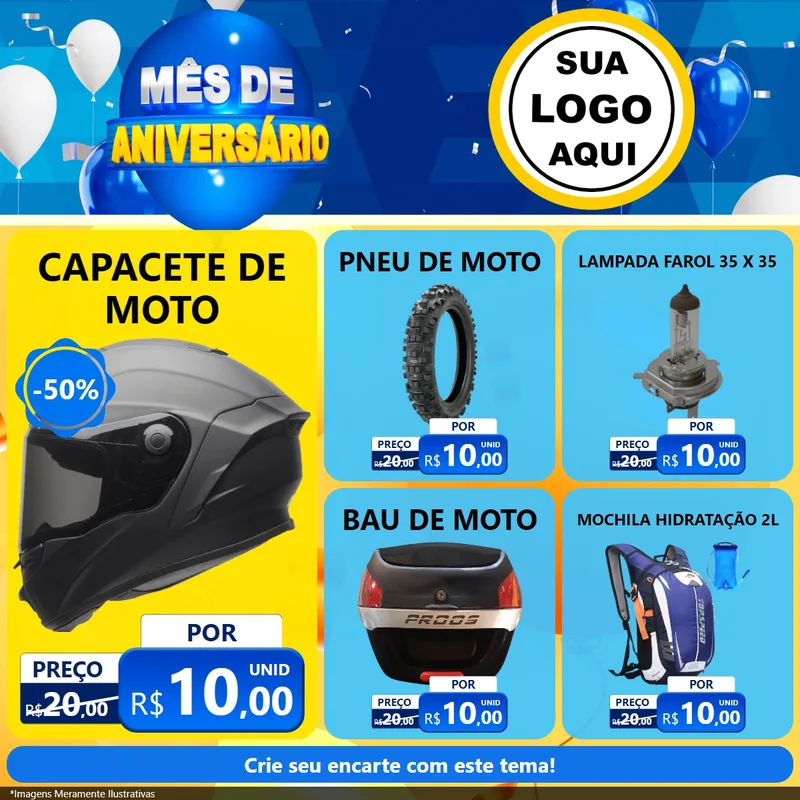 Modelo de Rede Social para Feed Facebook com o tema Mês de Aniversário para Moto peças