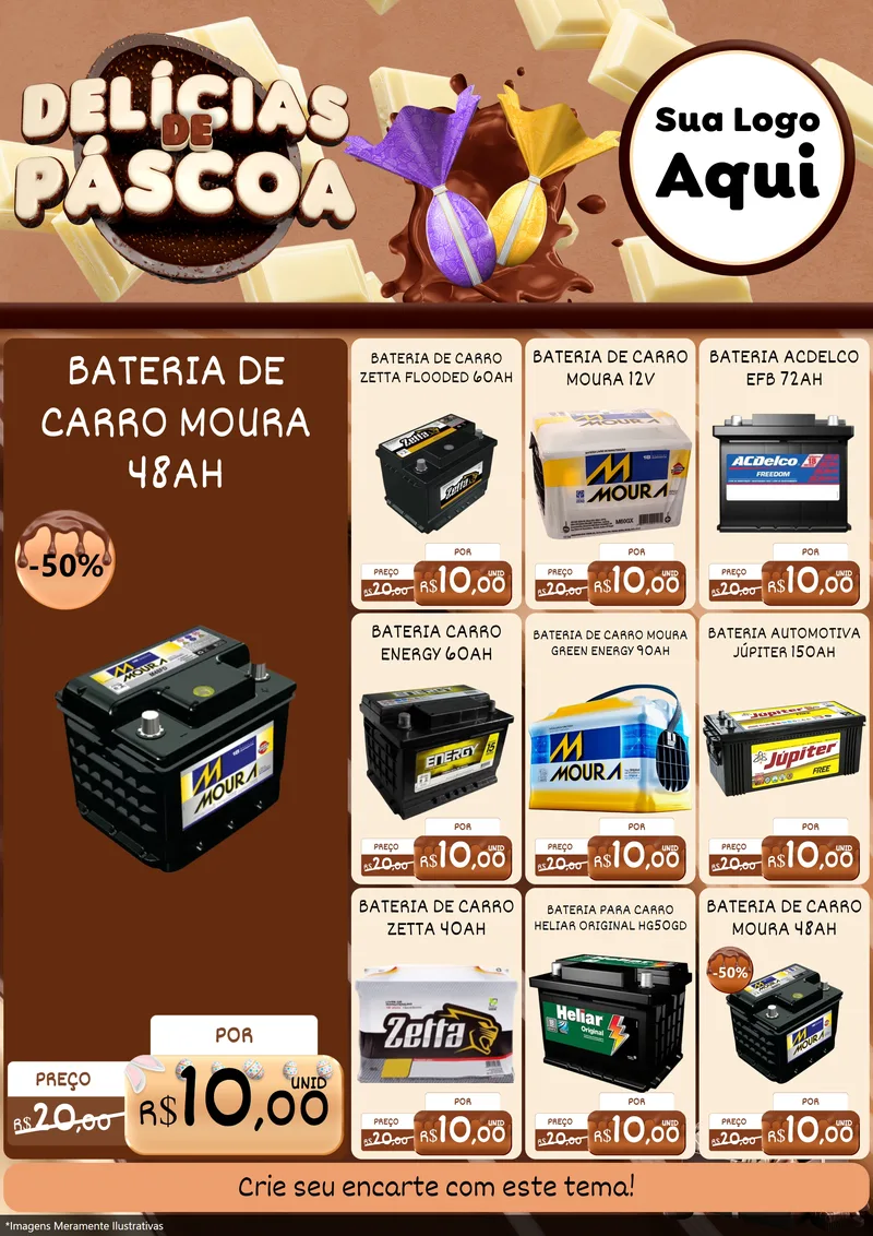 Modelo de Encarte para Encarte A4 Vertical com o tema Delícias de Páscoa para Baterias Elétricas