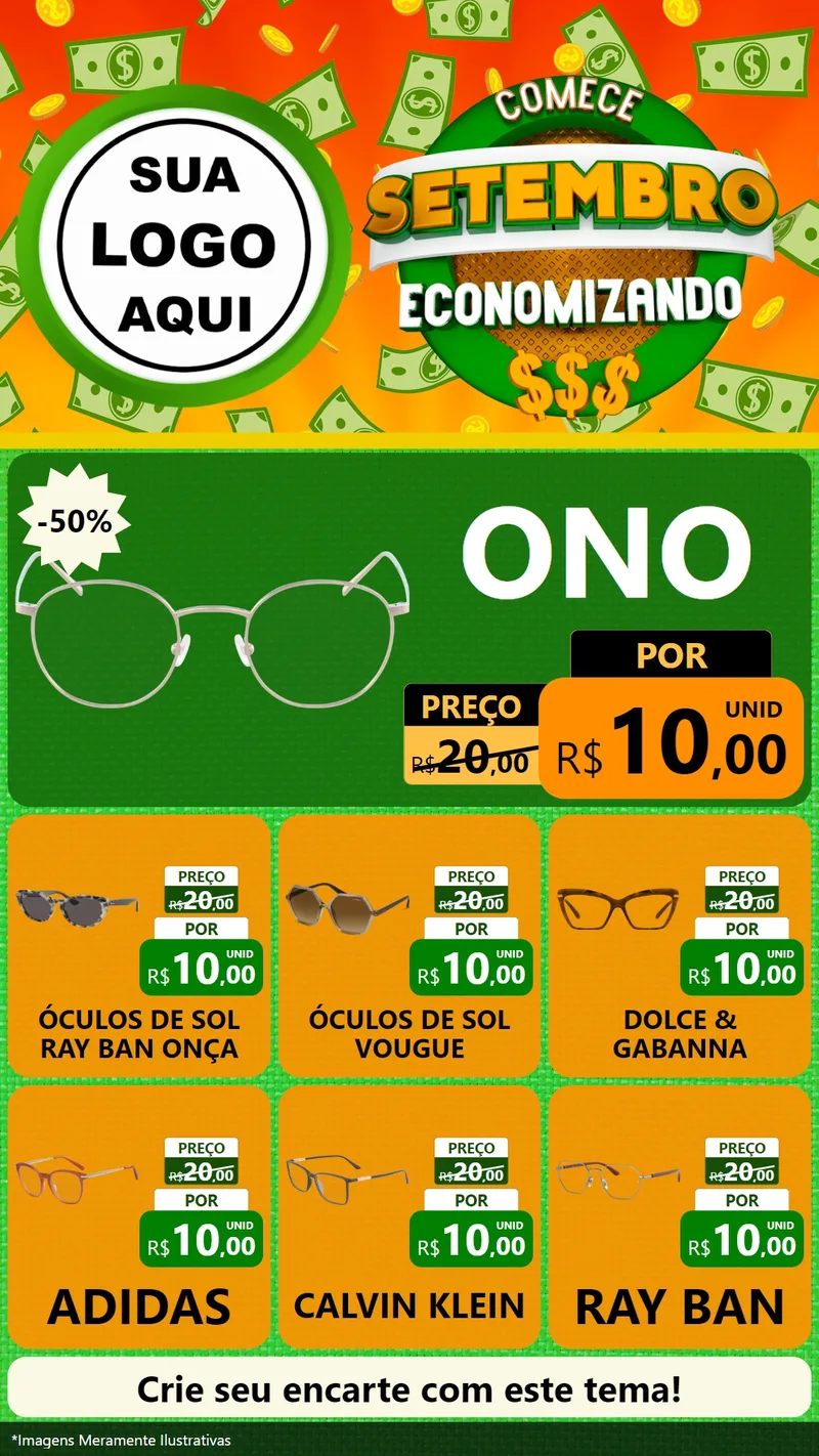 Modelo de Rede Social para Stories com o tema Comece Setembro Economizando para Óticas