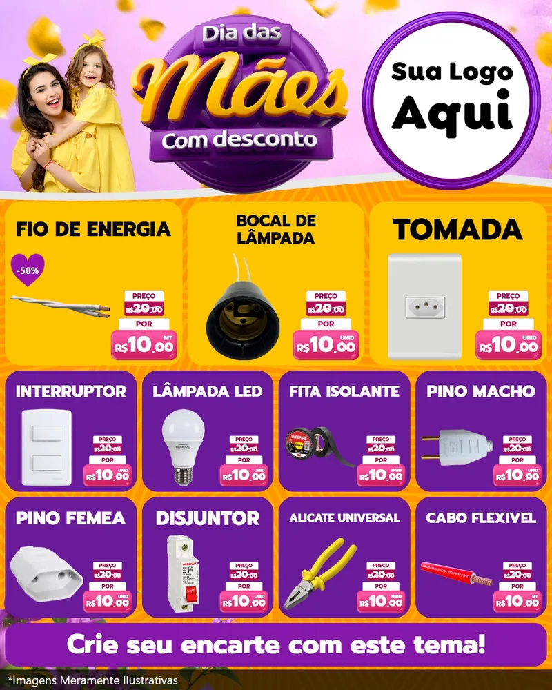 Modelo de Rede Social para Feed Instagram com o tema Dia das Mães com Desconto para Materiais Elétricos
