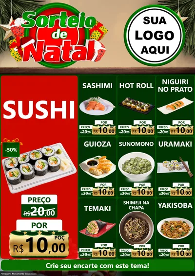Modelo de Encarte para Encarte A4 Vertical com o tema Sorteio de Natal para Comida japonesa