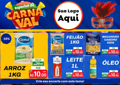 Modelo de Encarte para Encarte A4 Horizontal com o tema Especial de Carnaval para Supermercado