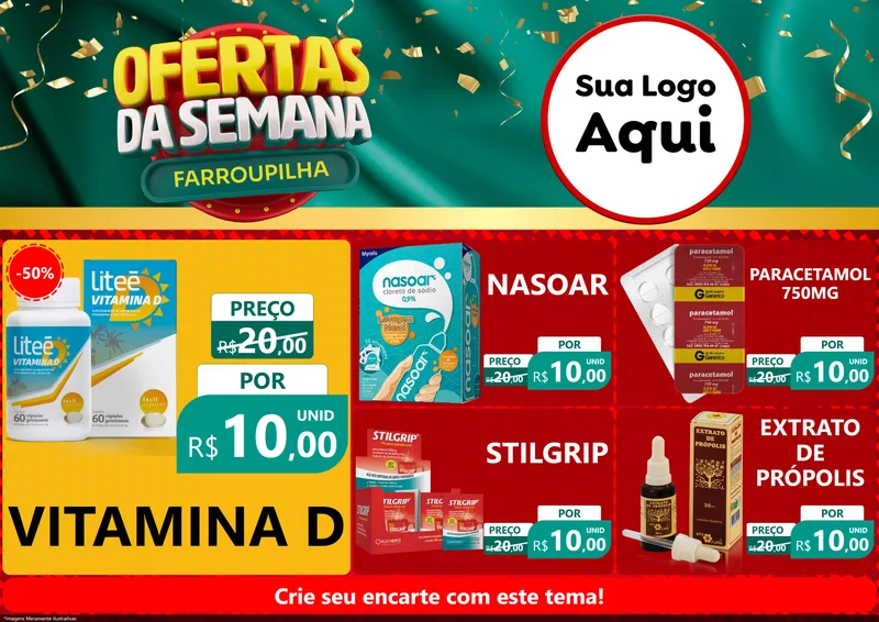 Modelo de Encarte para Encarte A4 Horizontal com o tema Ofertas da Semana Farroupilha para Farmácia