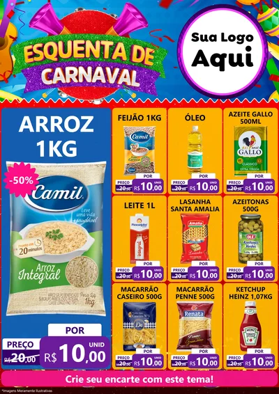 Modelo de Encarte para Encarte A4 Vertical com o tema Esquenta de Carnaval para Supermercado