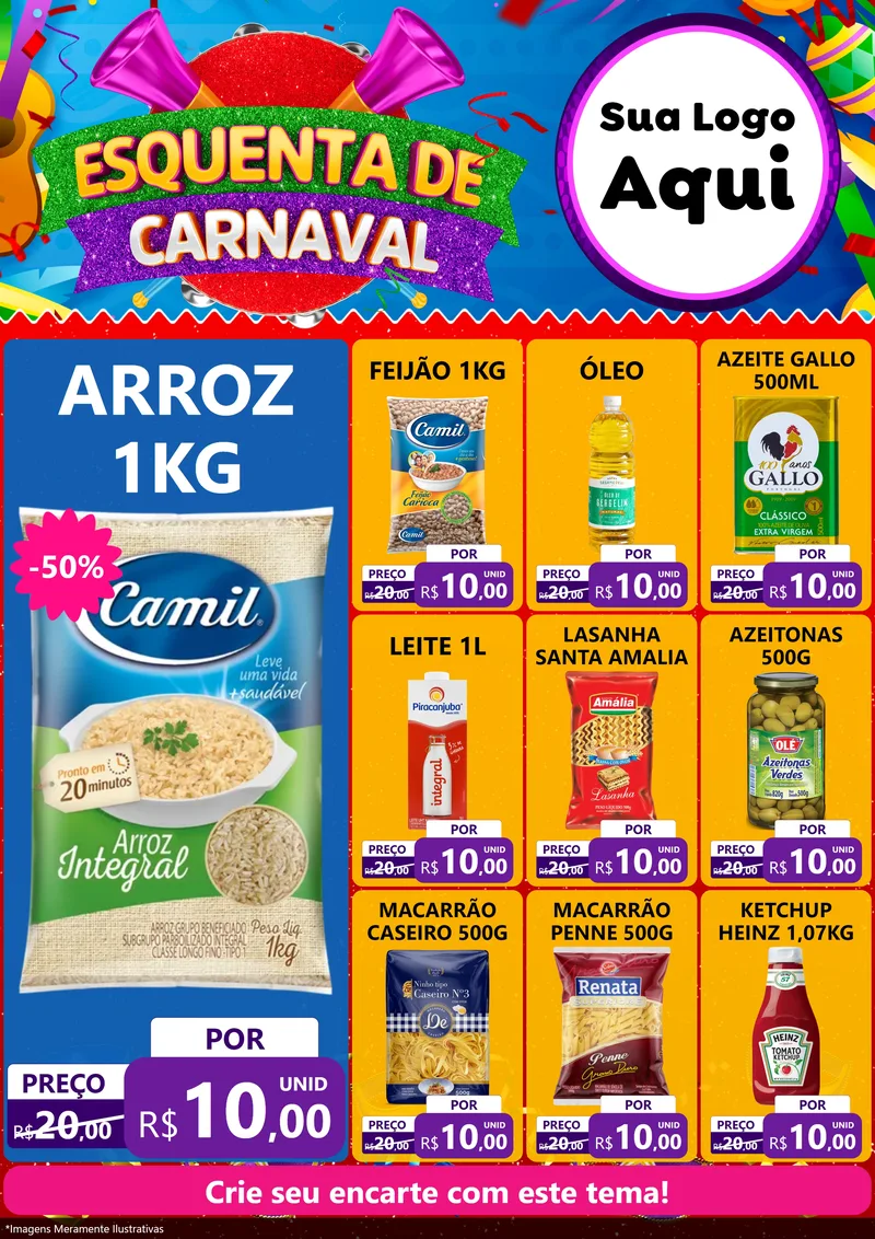 Modelo de Encarte para Encarte A4 Vertical com o tema Esquenta de Carnaval para Supermercado