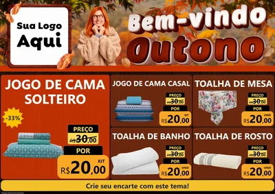 Modelo de Encarte para Encarte A4 Horizontal com o tema Bem-vindo Outono para Cama, Mesa e Banho