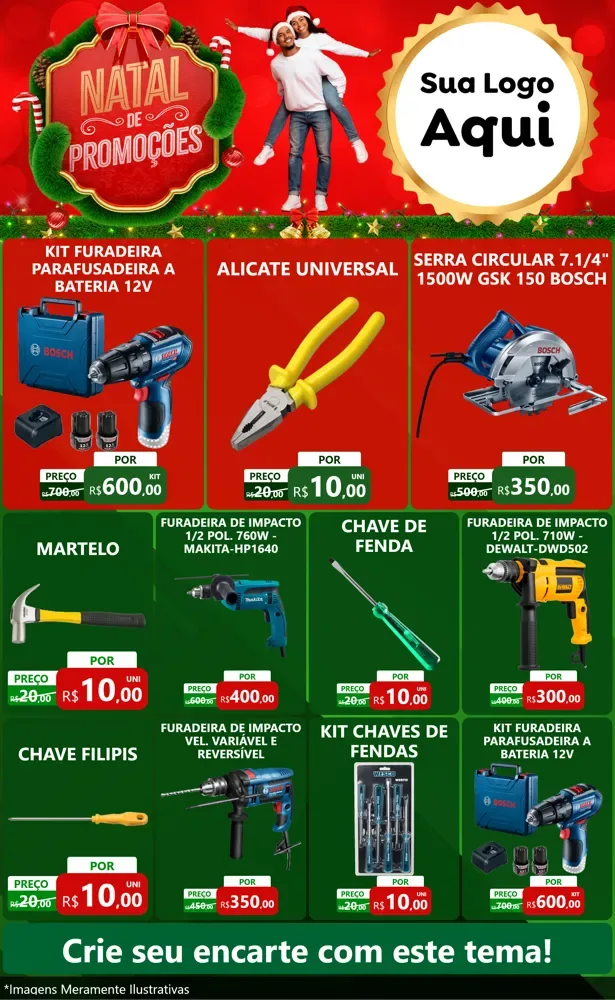 Modelo de Encarte para Encarte Grande com o tema Natal de Promoções para Maquinas e Ferramentas